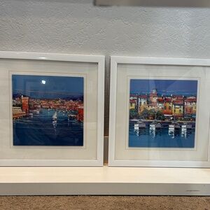 Vibrant Waterfront Art Set - Blue and Red